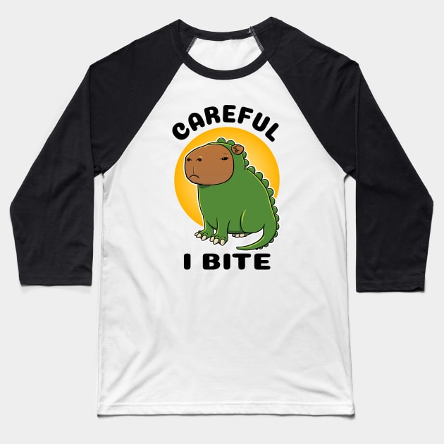 Careful I bite Capybara Dinosaur Baseball T-Shirt by capydays